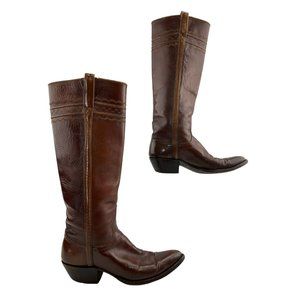 Ladies Lucchese USA Brown Leather Pointed Toe Knee High Western Boots Size 6 B